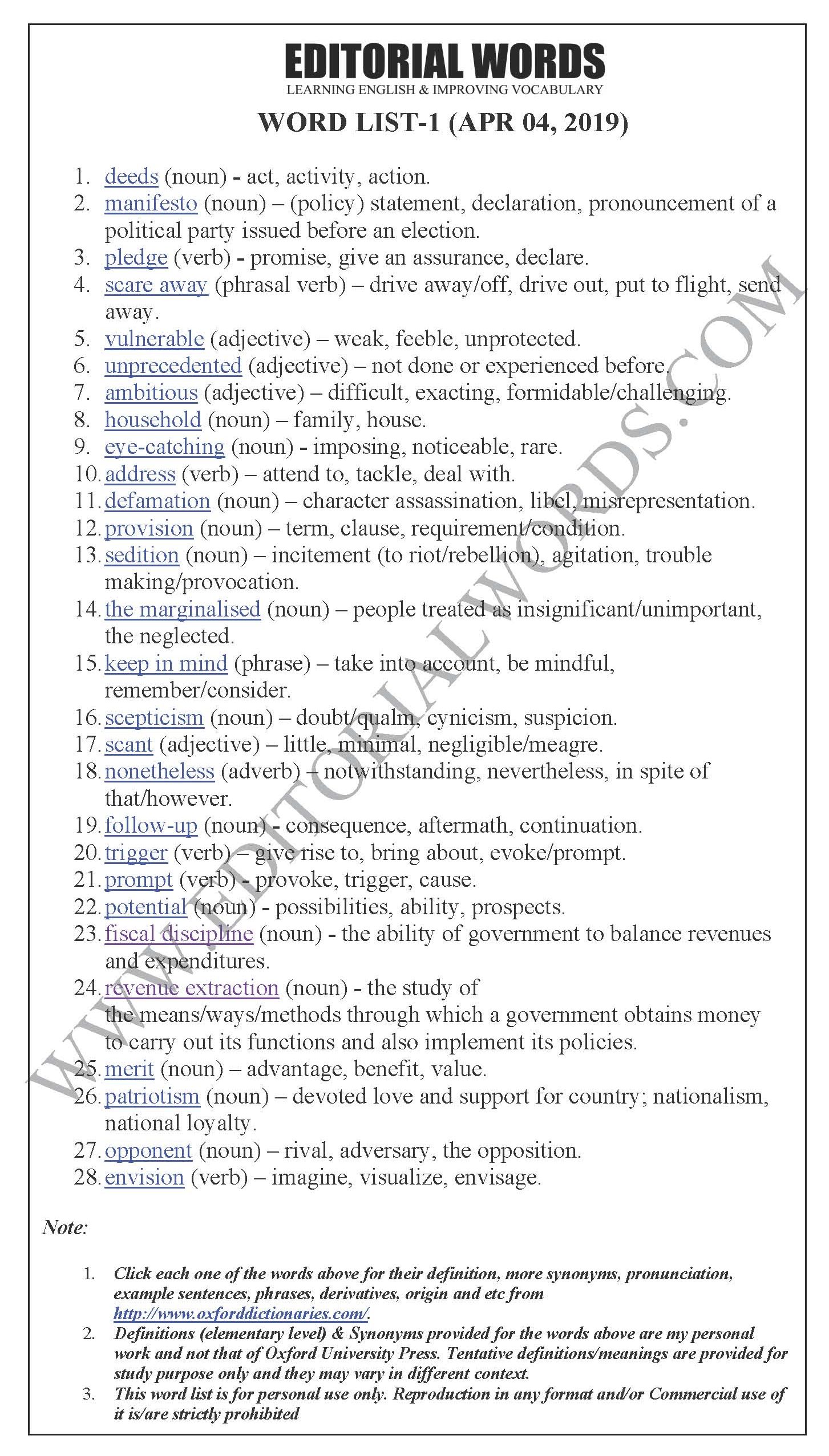 The Hindu Editorial (Words and deeds) - Apr 04, 2019