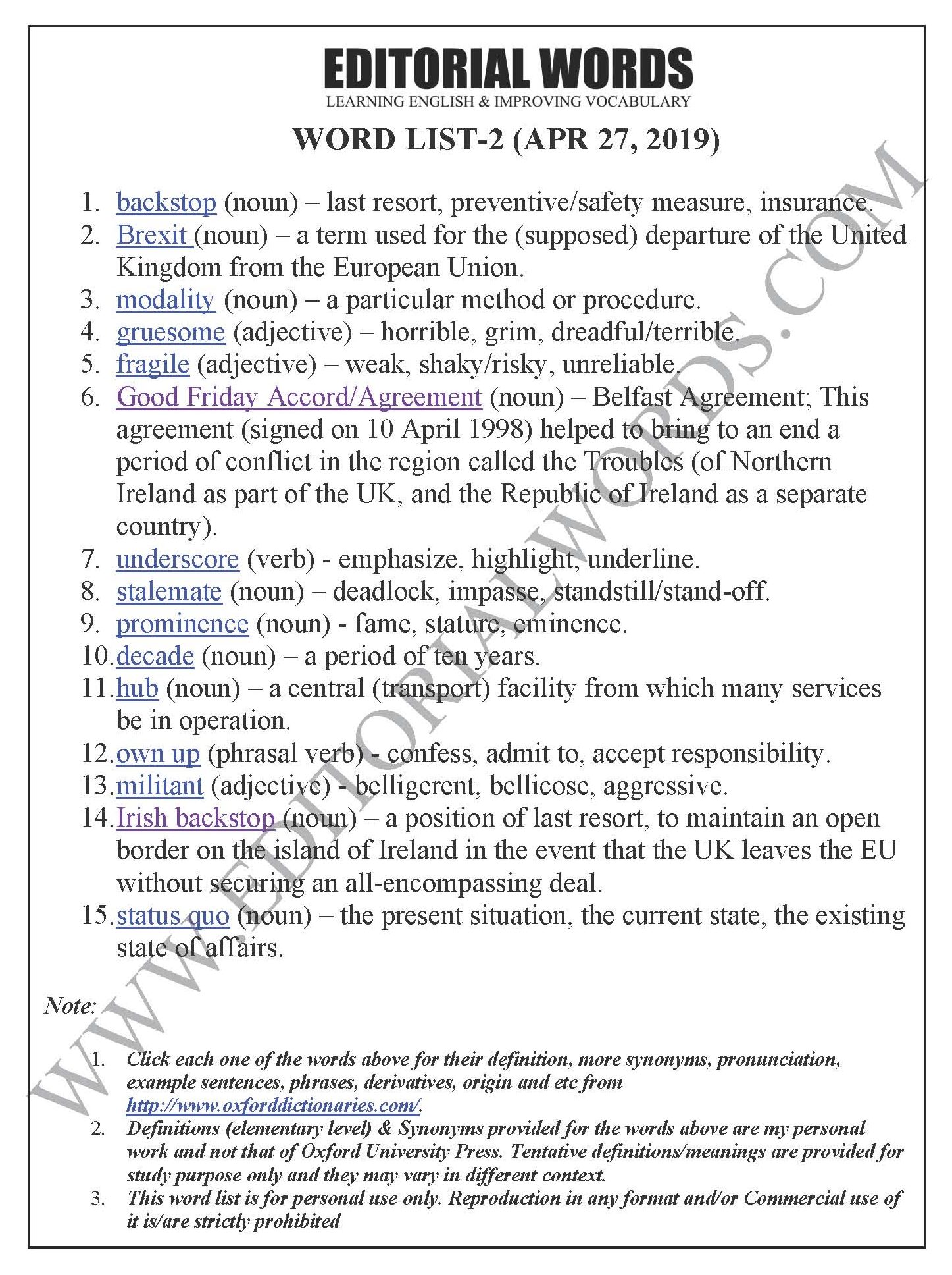 The Hindu Editorial (Backstop option) - Apr 27, 2019