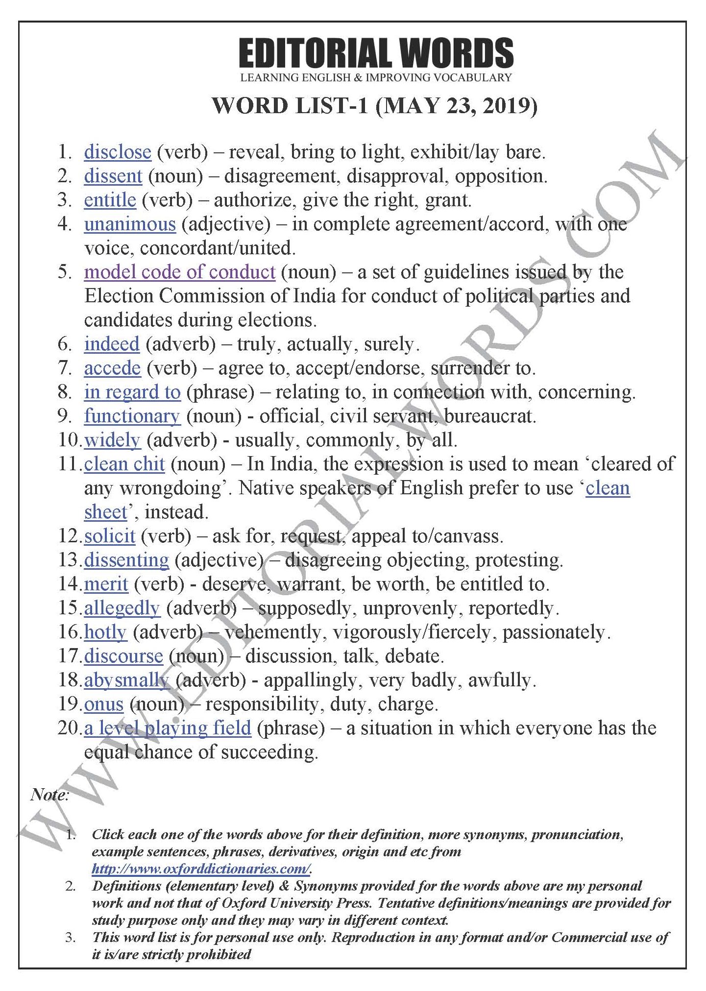 The Hindu Editorial (Disclosing dissent) - May 23, 2019