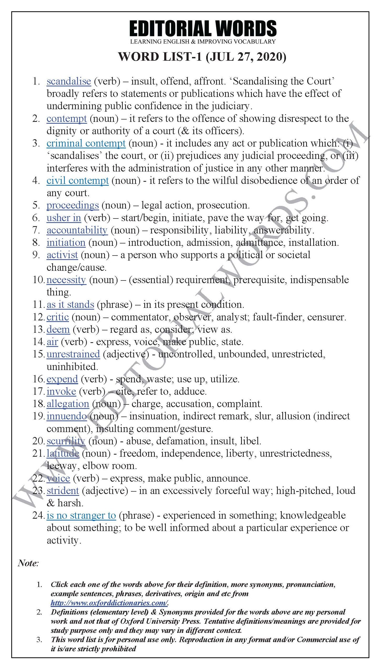 The Hindu Editorial (Scandalising as contempt) - Jul 27, 2020