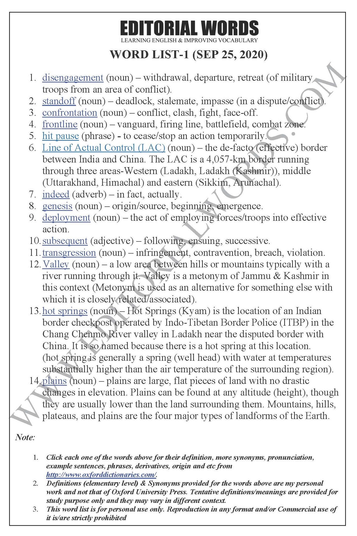 The Hindu Editorial (Terms of disengagement) - Sep 25, 2020