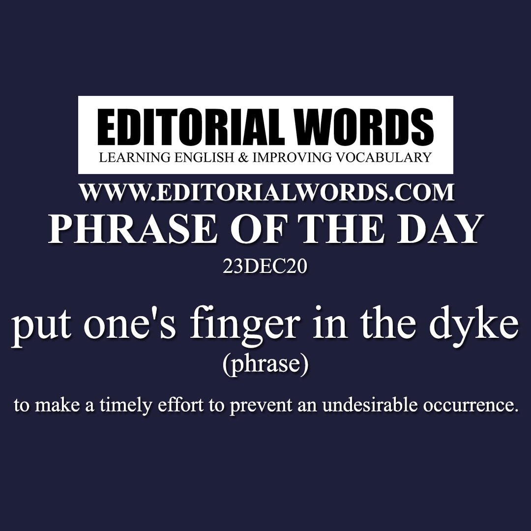 Phrase of the Day (put one's finger in the dyke)-23DEC20