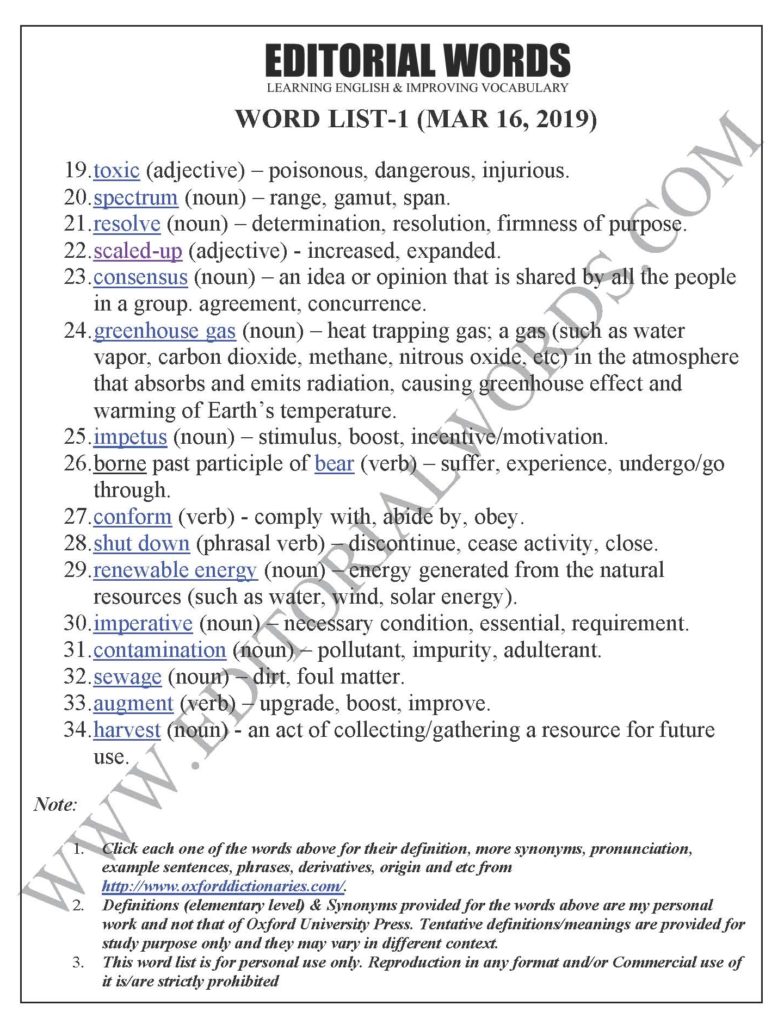 The Hindu Editorial (A fresh warning) - Mar 16, 2019 - Editorial Words