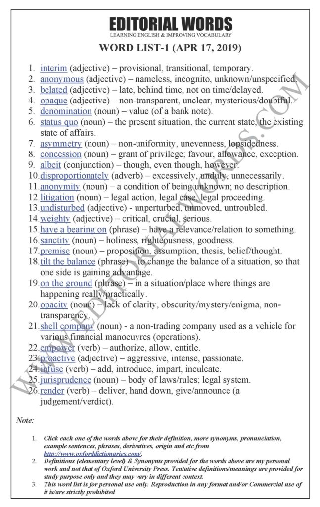 The Hindu Editorial (Sealed disclosure) - Apr 17, 2019 - Editorial Words