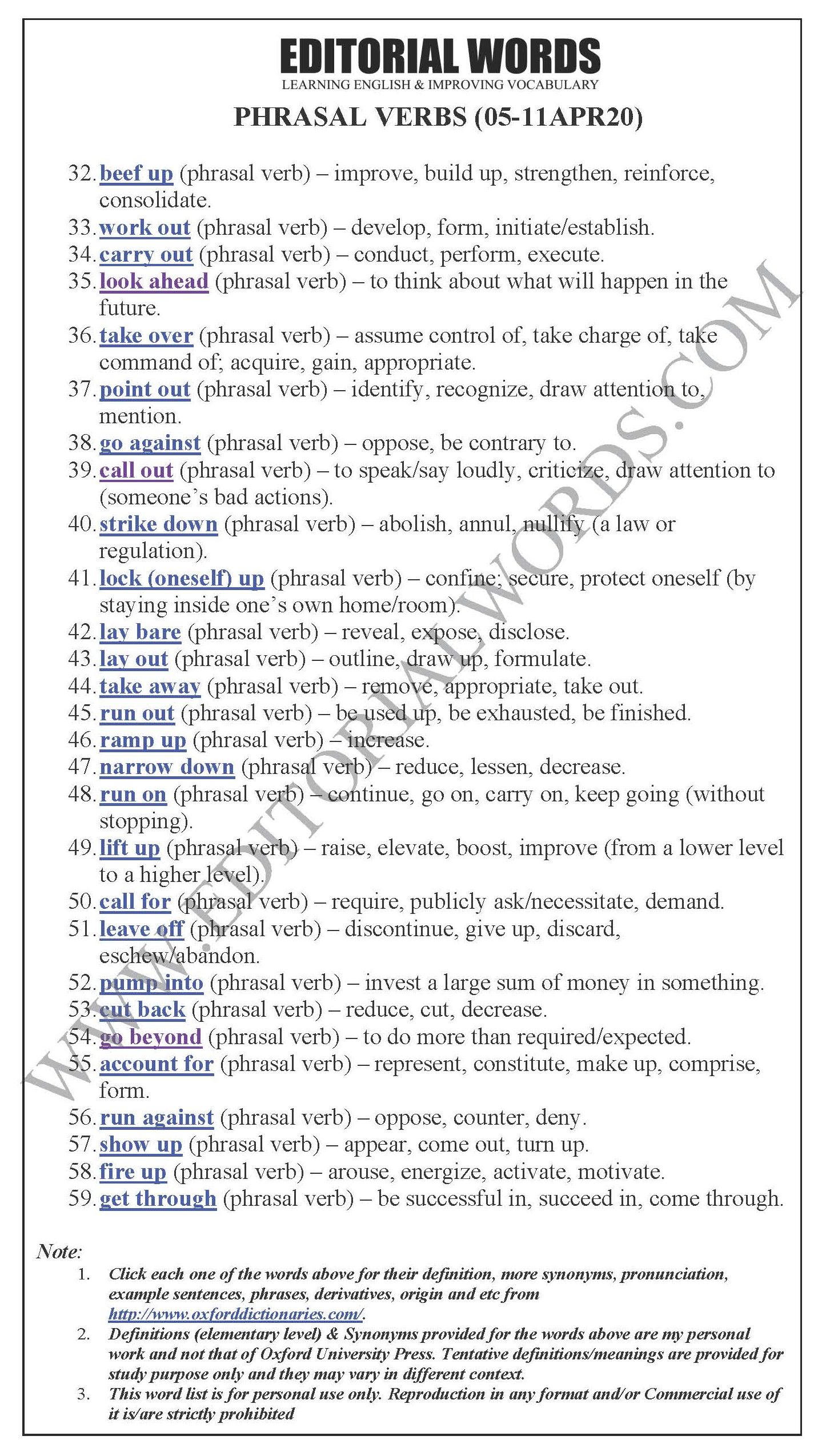 “Phrasal Verbs” We Learnt Last Week (Apr 05-11, 2020) - Editorial Words