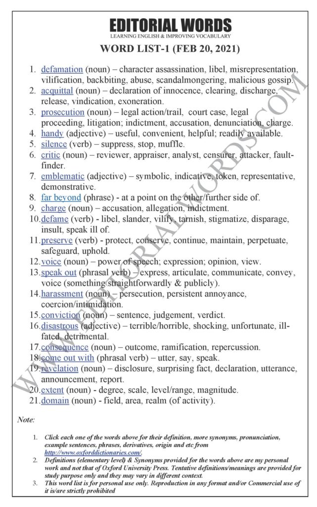 The Hindu Editorial (Defamation as crime) – Feb 20, 2021 - Editorial Words