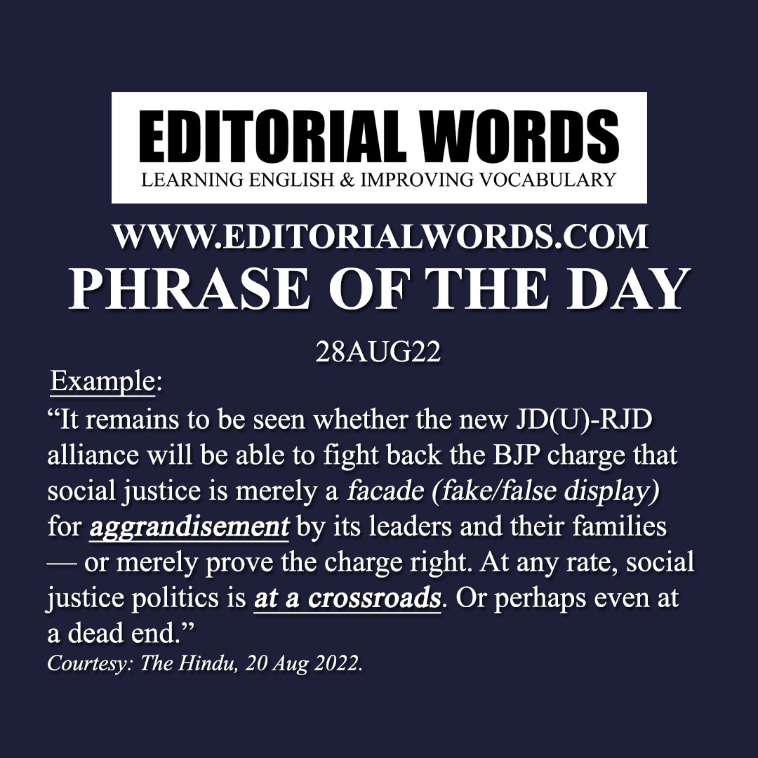 Phrase of the Day (at a crossroads)-28AUG22