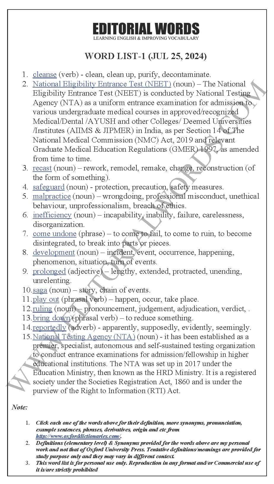 The Hindu Editorial (​​​​​Cleansing NEET) – Jul 25, 2024